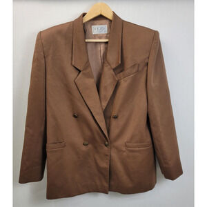 Vintage‎ Mr. Jax Womens Blazer Jacket Size 10 Brown 100% Wool Double Breasted
